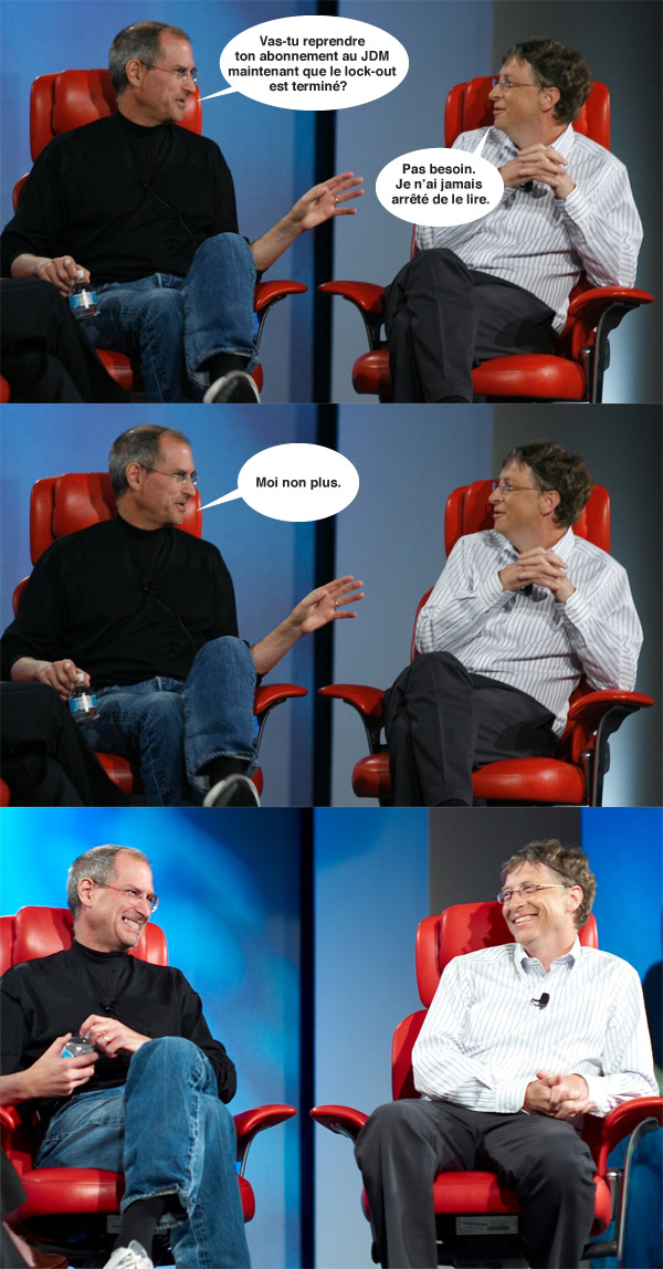 Steve Jobs et Bill Gates discutent du lock-out au JDM...